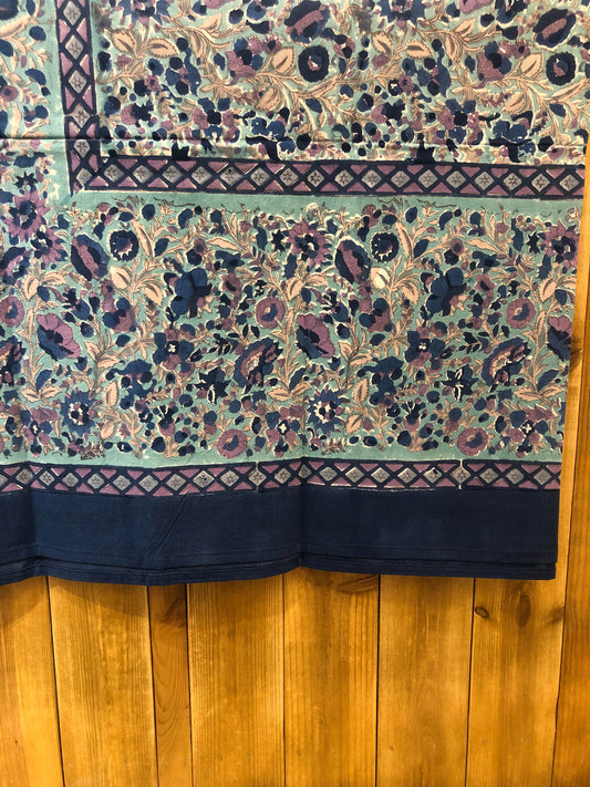 Nappe carrée 150x150 cm Couleur Nature Holi turquoise bleu en coton artisanal