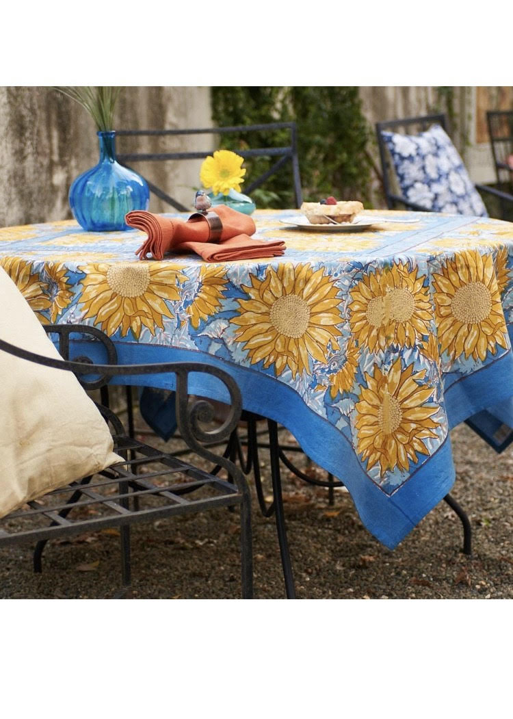 Nappe carrée 150x150 cm Couleur Nature Tournesol en coton artisanal