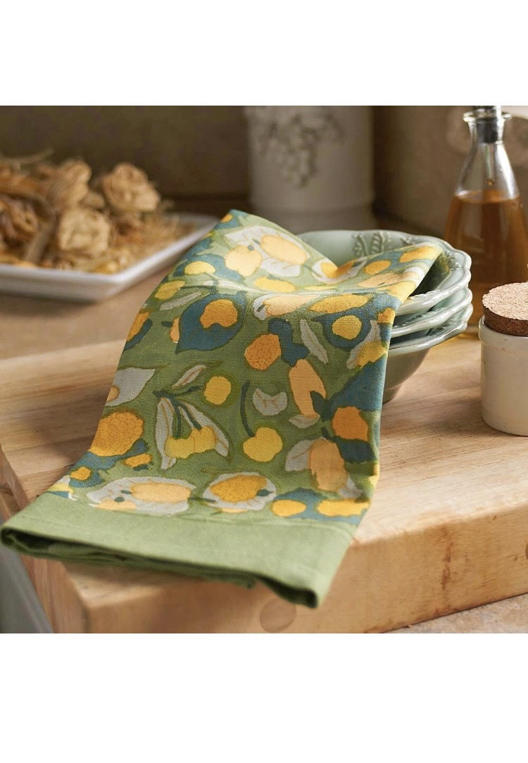 Serviette de table Couleur Nature Fruits jaune vert en coton artisanal