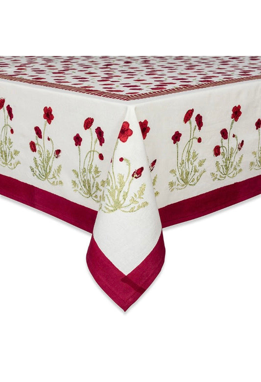 Nappe carrée 150x150 cm Couleur Nature Coquelicot en coton artisanal