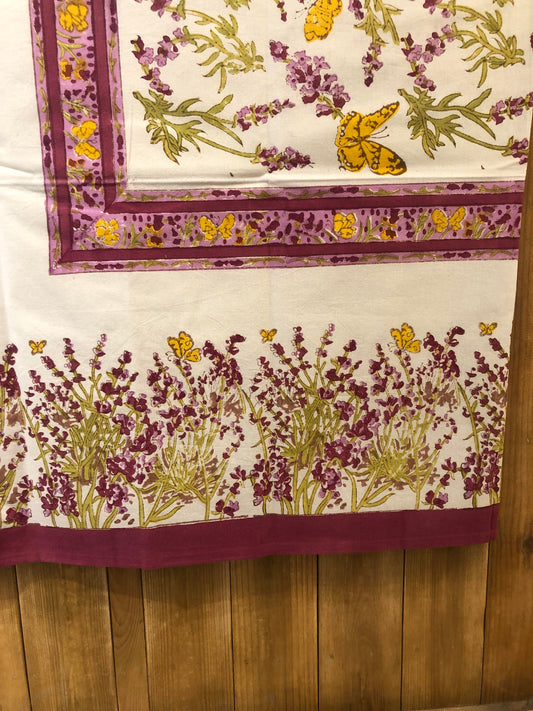 Nappe carrée 150x150 cm Couleur Nature Lavande papillon en coton artisanal