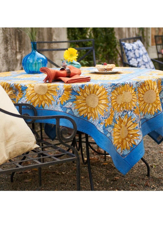 Nappe carrée 150x150 cm Couleur Nature Tournesol en coton artisanal
