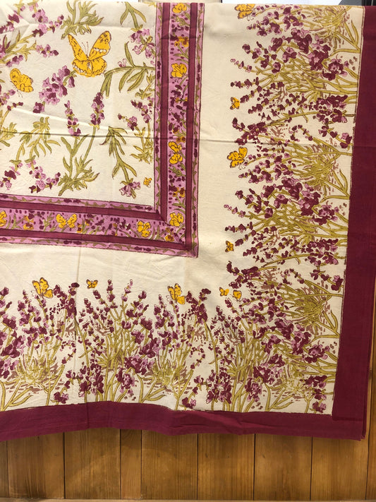 Nappe carrée 180x180 cm Couleur Nature Lavande papillon en coton artisanal