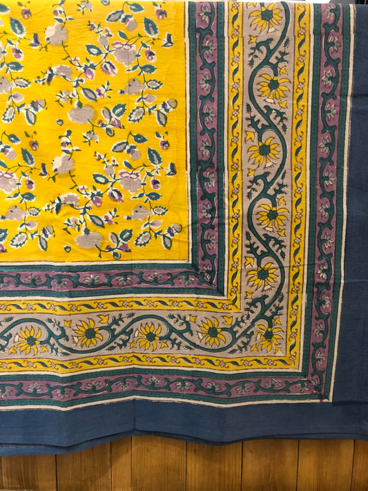 Nappe rectangle 2m20 Couleur Nature Joy jaune bleu en coton artisanal