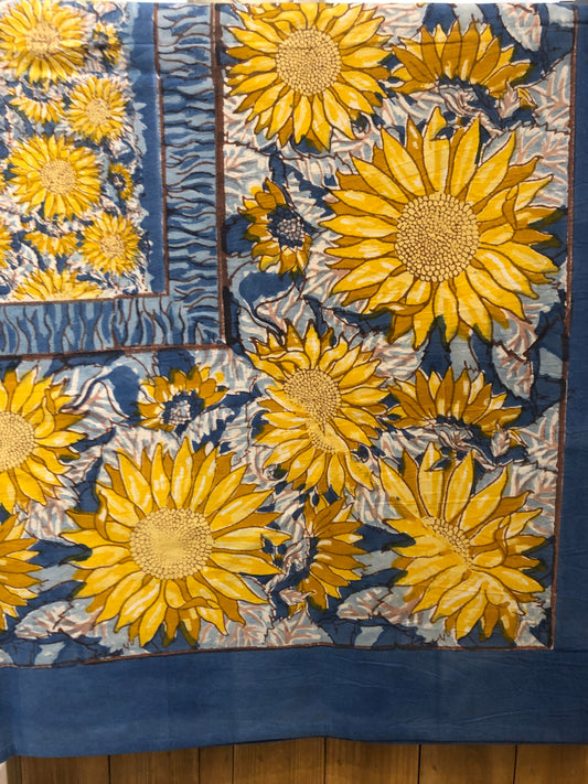Nappe rectangle 2m70 Couleur Nature Tournesol en coton artisanal