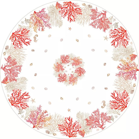 Round coated tablecloth Ø180cm Lagon coral