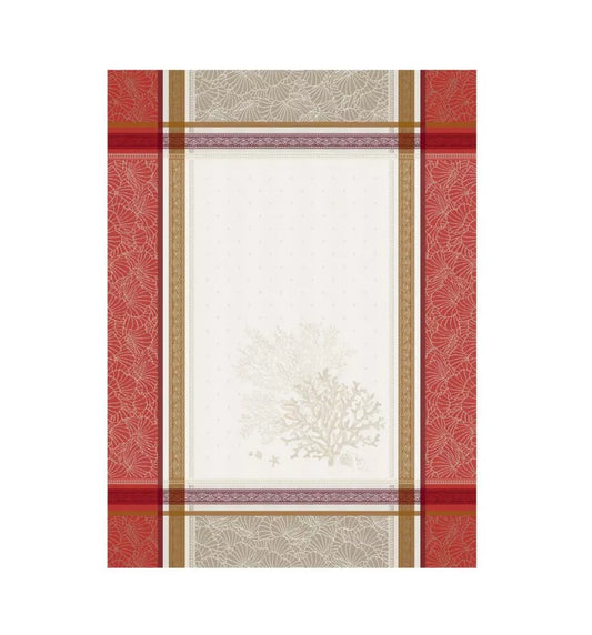Torchon Océane écru rouge en coton jacquard