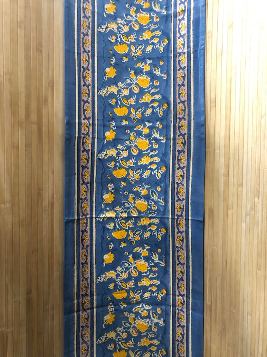 Chemin de table Couleur Nature Joy bleu jaune en coton artisanal