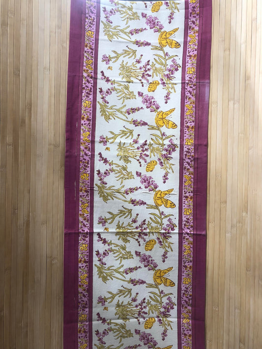 Chemin de table Couleur Nature Lavande papillon en coton artisanal