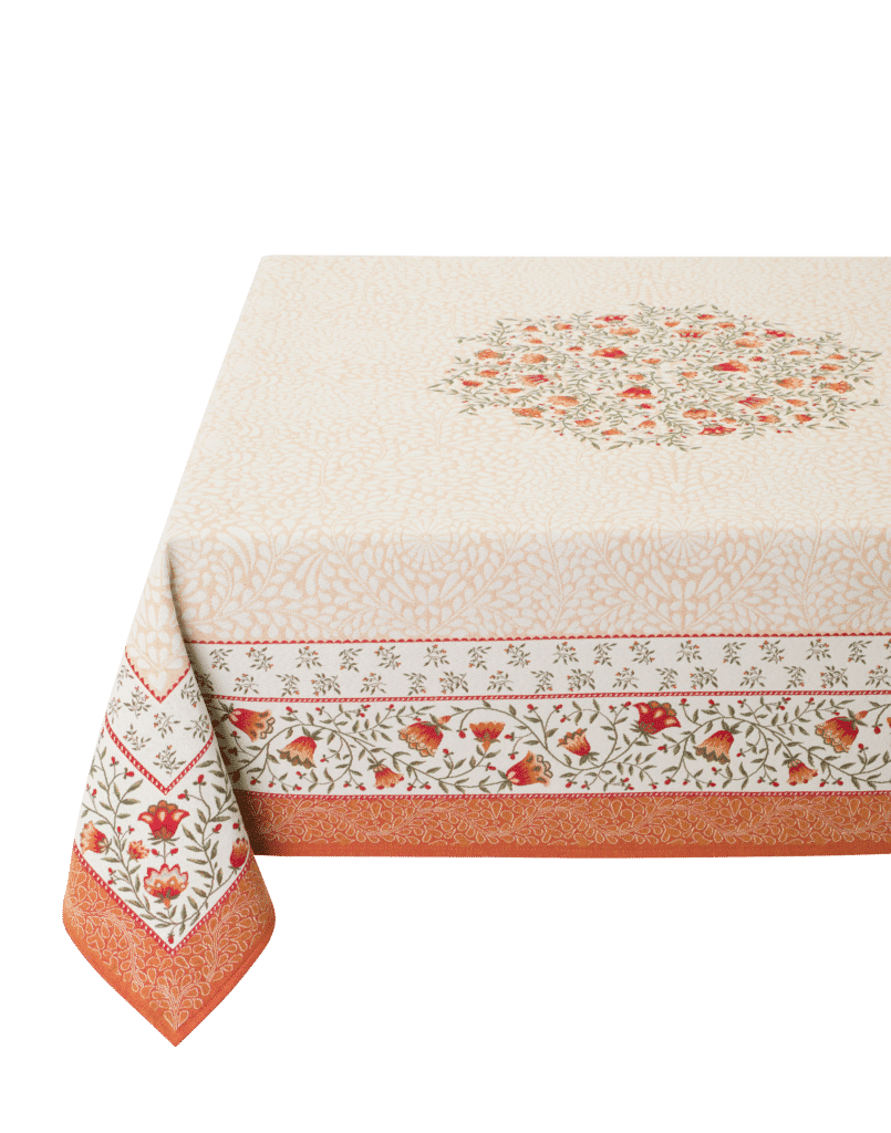 Rectangle tablecloth 250x145cm Aubrac ecru/orange