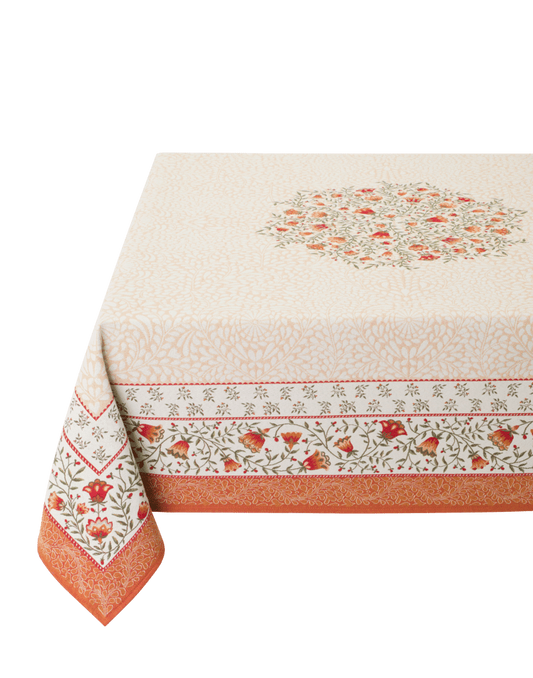 Rectangle tablecloth 250x145cm Aubrac ecru/orange