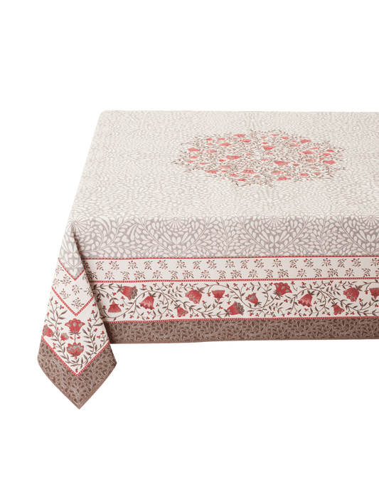 Square tablecloth 145x145cm Aubrac taupe/red