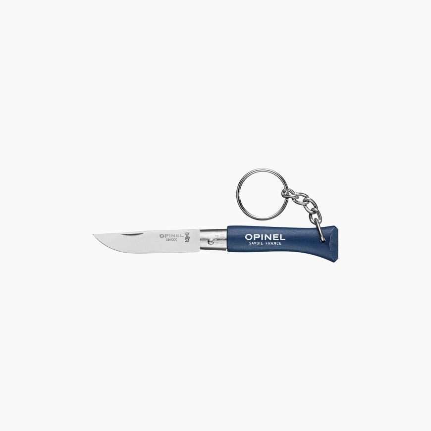 Keyring with folding knife Opinel N°4 blue