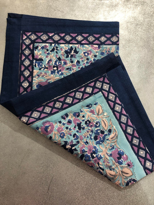 Serviette de table Couleur Nature Holi turquoise bleu en coton artisanal