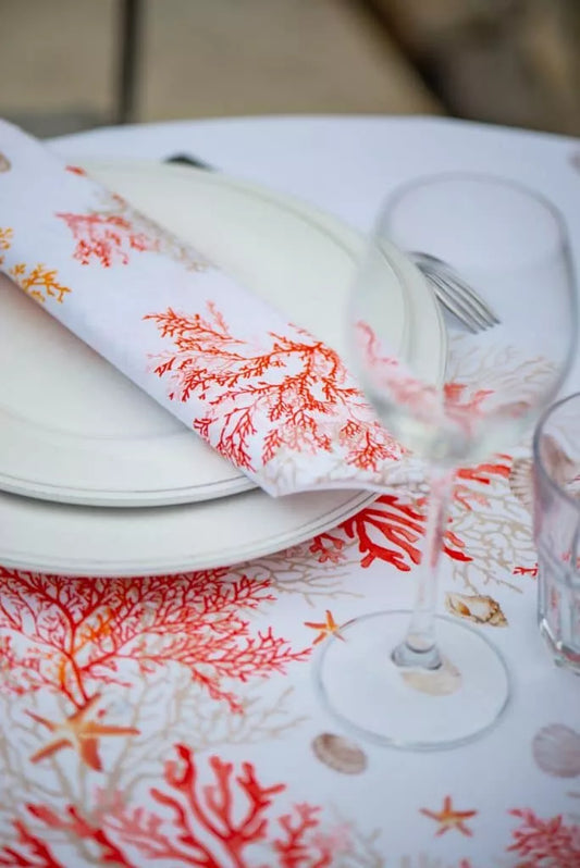 Serviette de table en coton Lagon corail