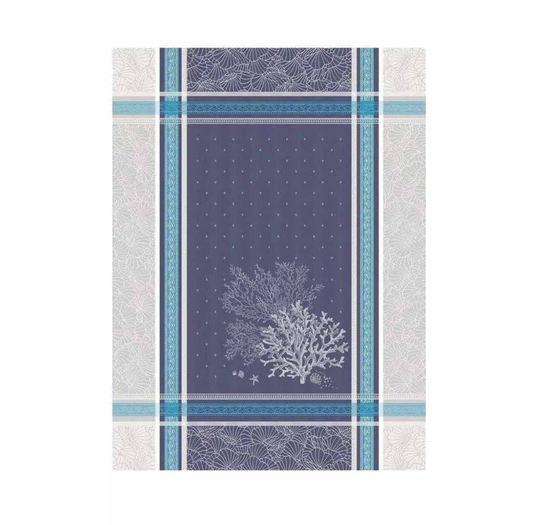 Torchon Océane bleu en coton jacquard